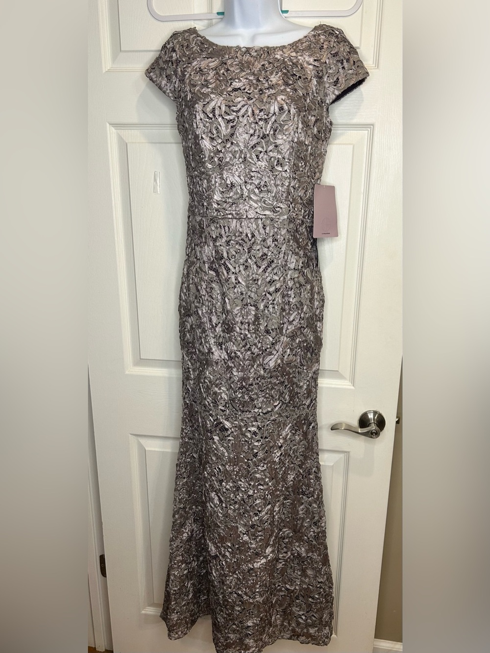 JS Collections Silver Textured Lace Gown
Pale lavender color
